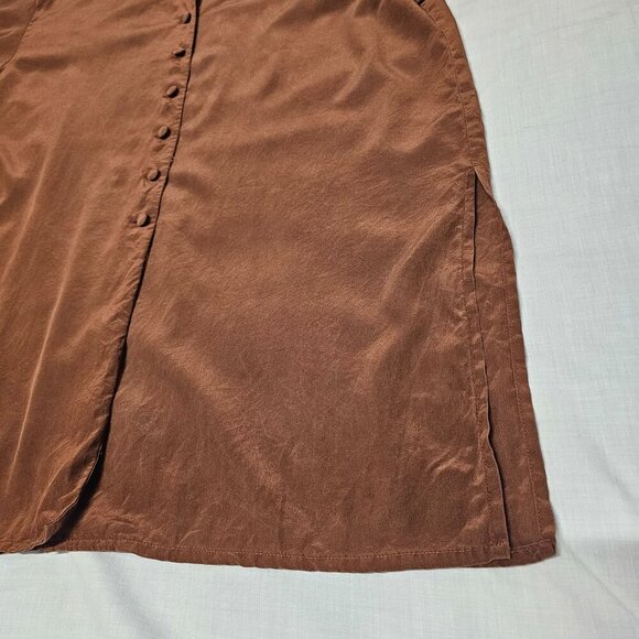Diane Von Furstenberg Button Up Brown Satin Silk Top Blouse Shirt Women Size L - Picture 11 of 13